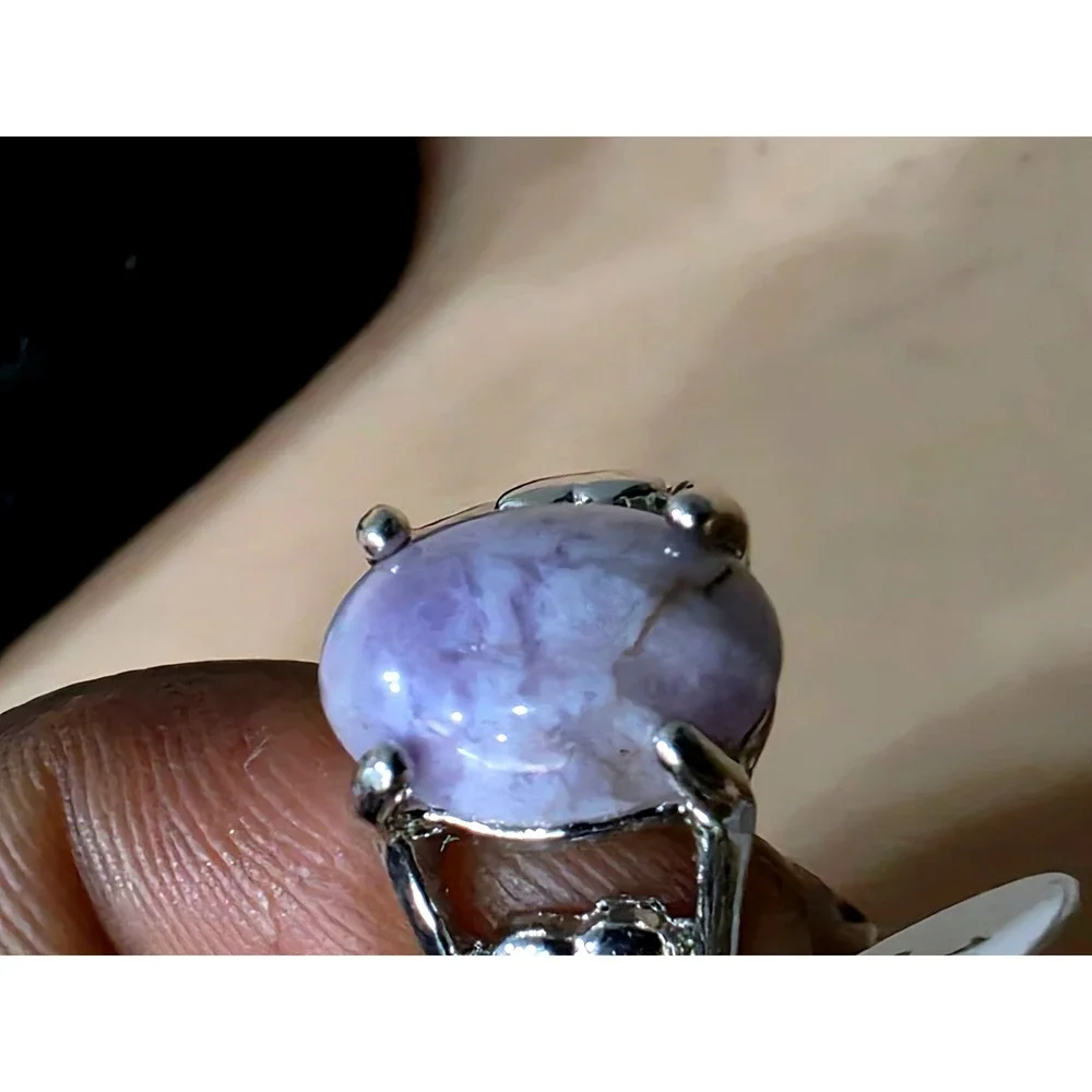 Silver‎ Tone Oval Purple Stone Heart Detail Statement Ring Size 18 Lavender